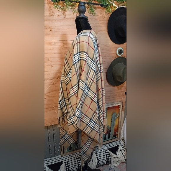 Classic Plaid Fringe Poncho – Elegant Wrap - Picture 2 of 9